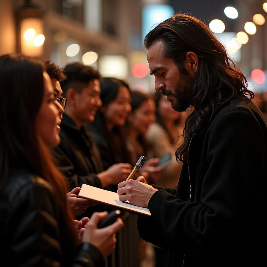 Aaron Crow meeting fans after a performance in Japan