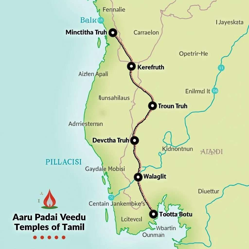 Map of Aaru Padai Veedu Temples