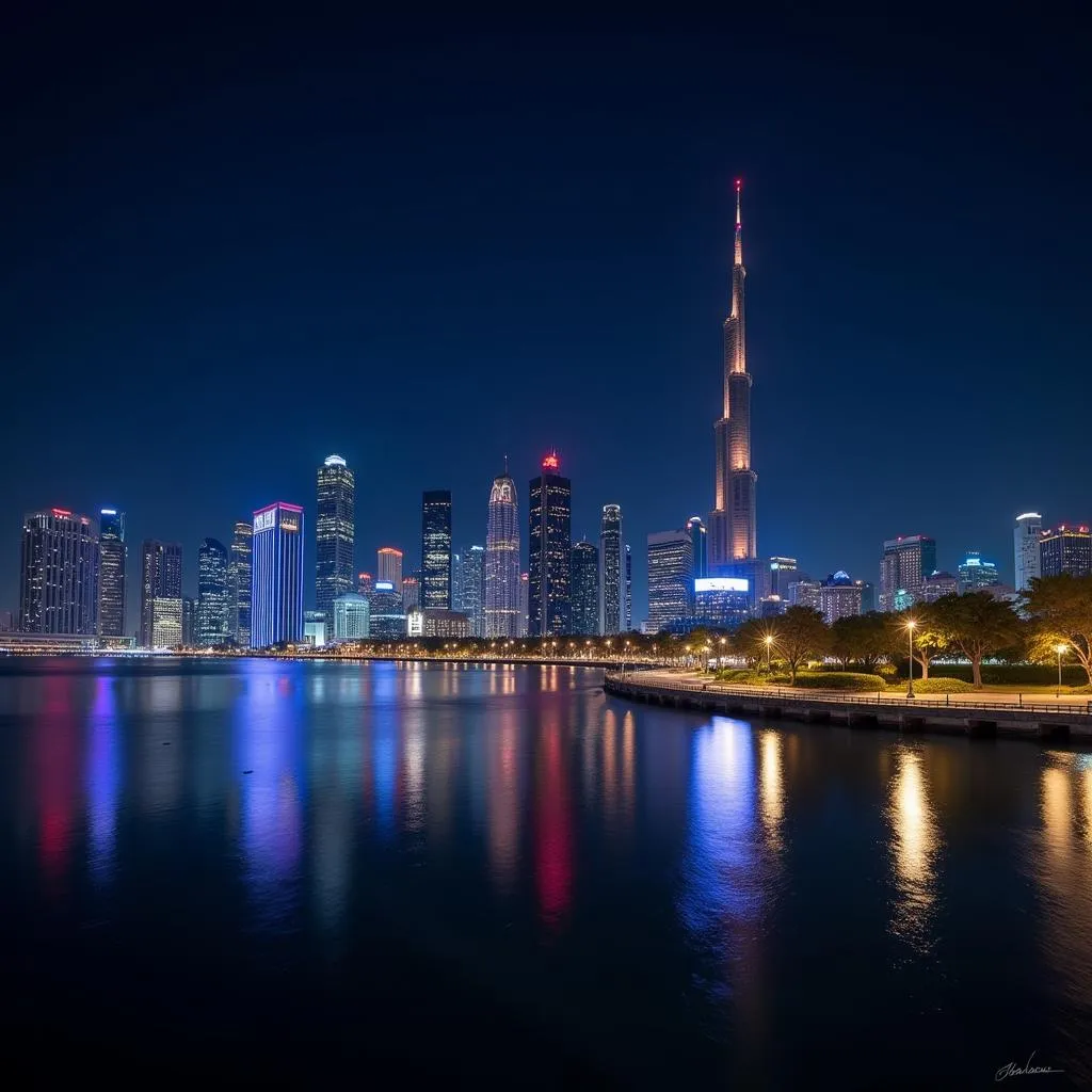 Abu Dhabi Corniche skyline at night