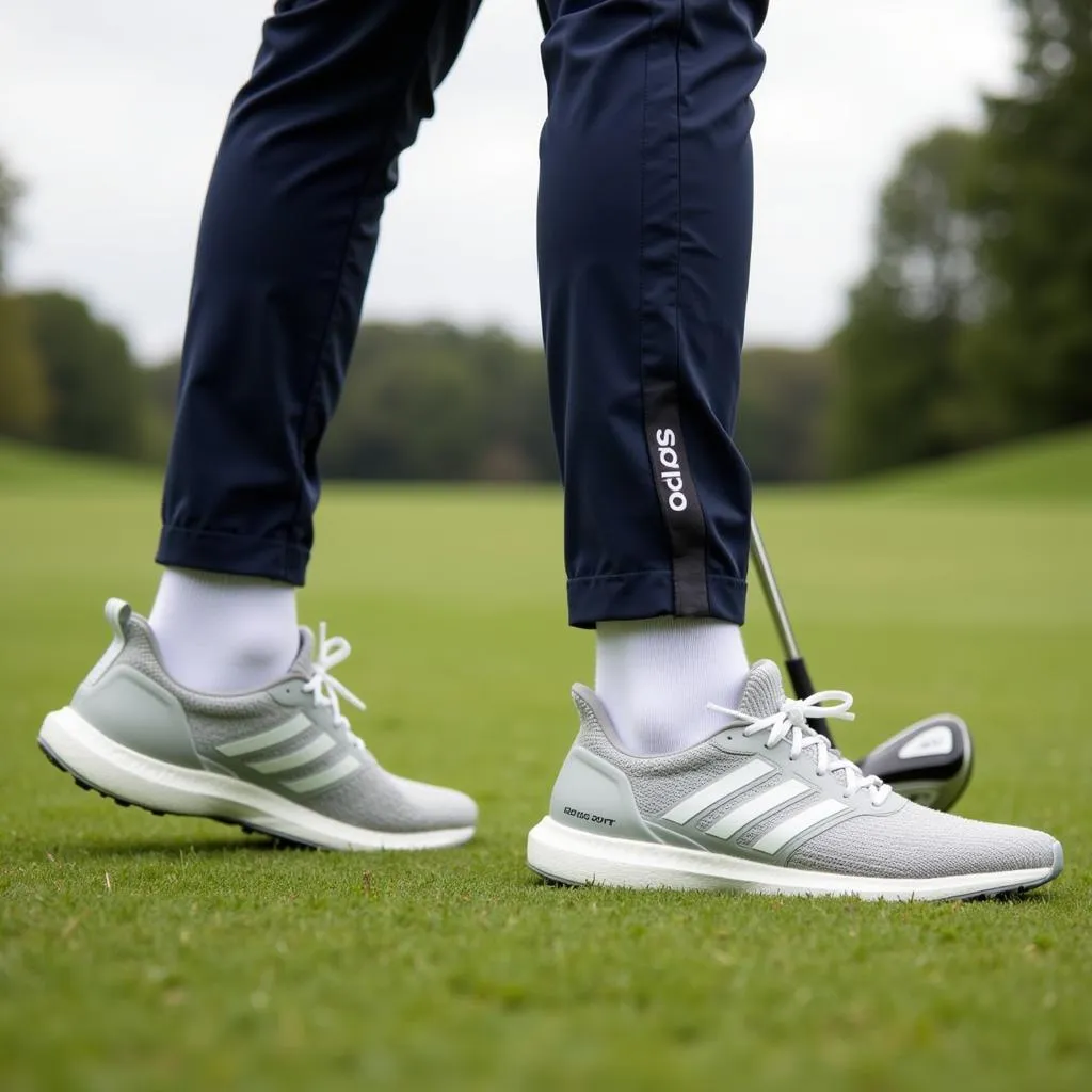 Golfer wearing Adidas Tour 360 Boost 2.0 mid-swing