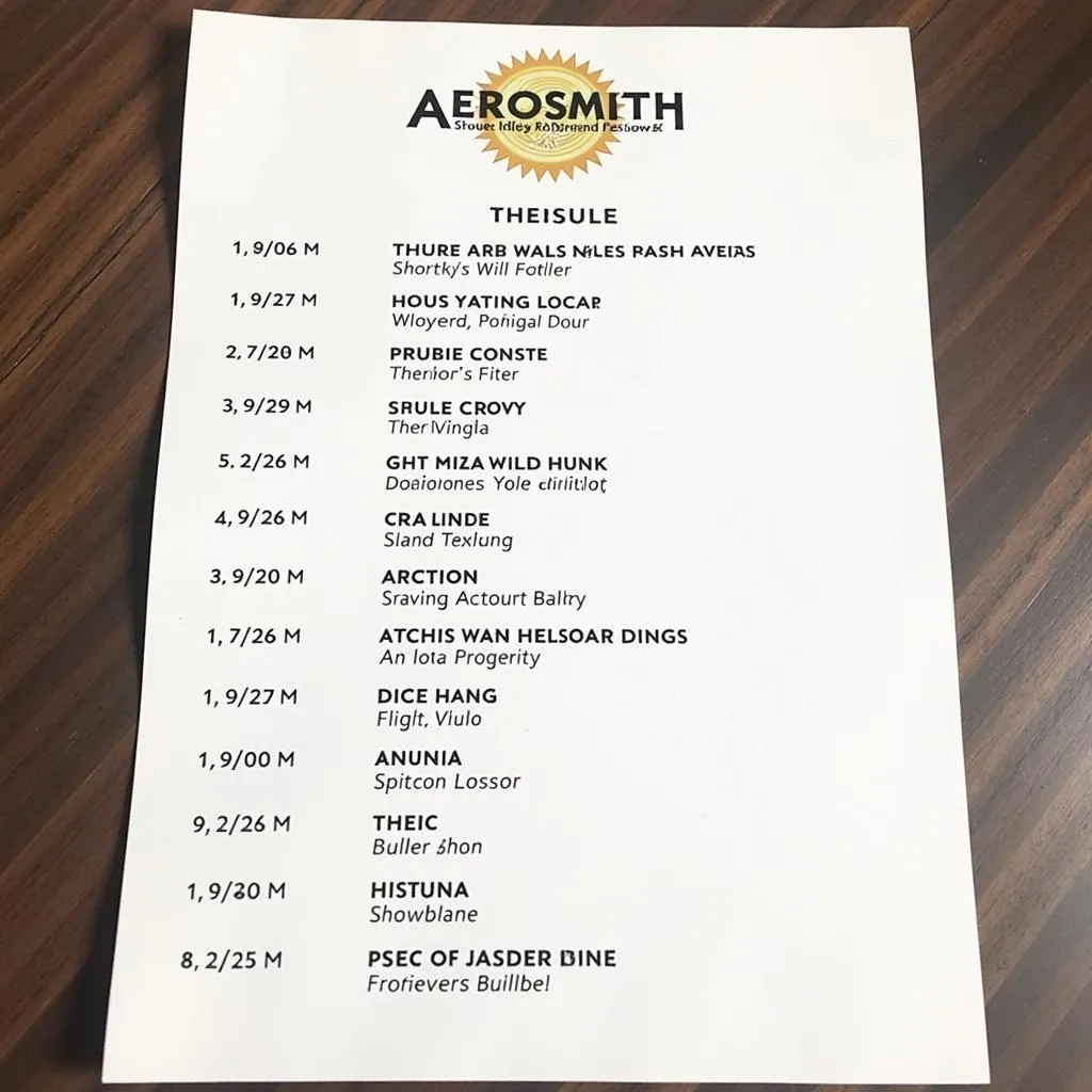 Image of a setlist from Aerosmith's 2019 US tour.