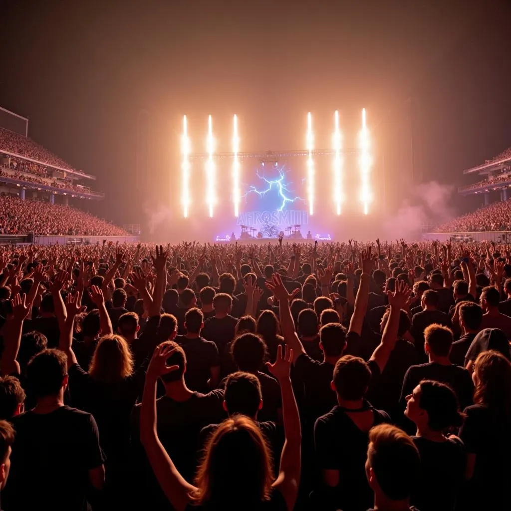 Crowd of enthusiastic fans at an Aerosmith concert during their 2019 US tour