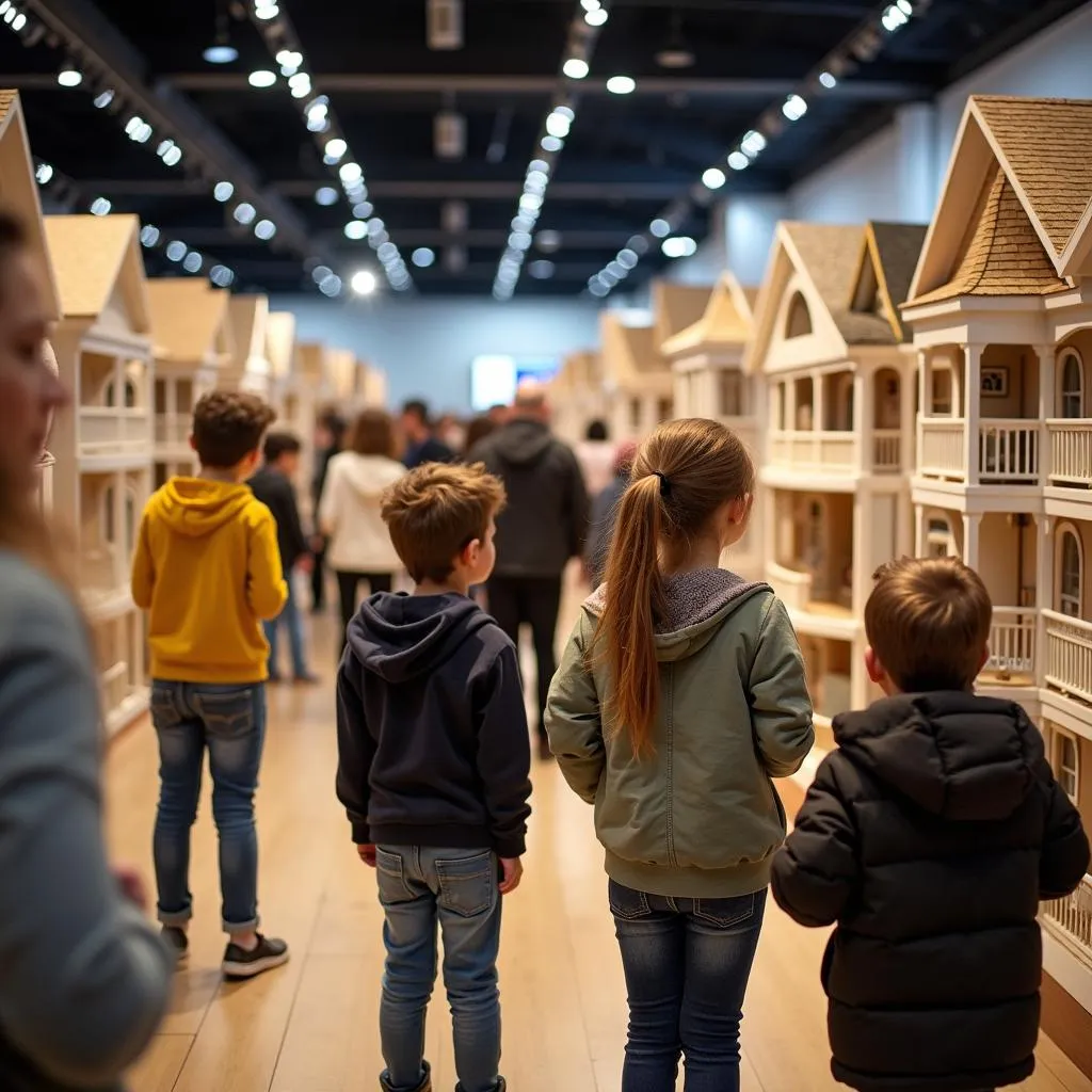 Visitors admiring the doll houses at the AG Doll House Tour