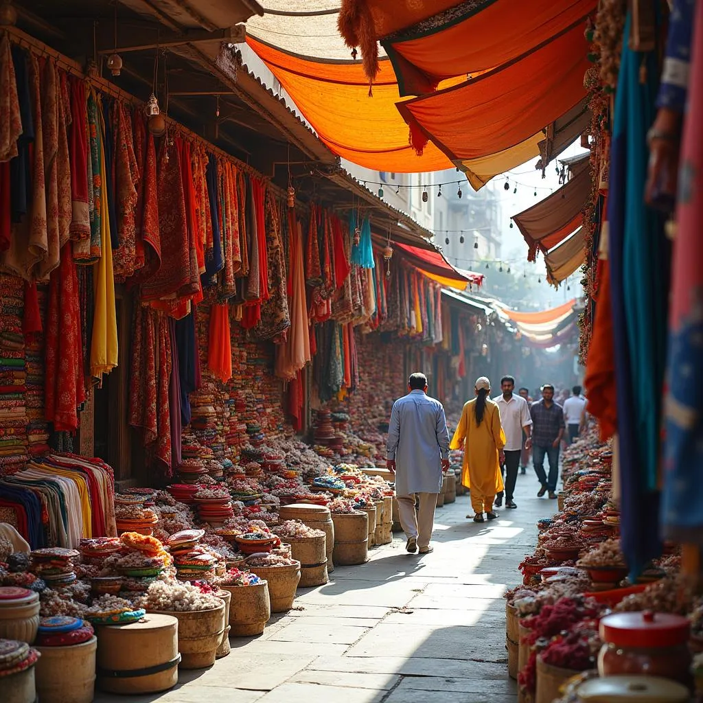 Vibrant textiles on display at a local market in Agra