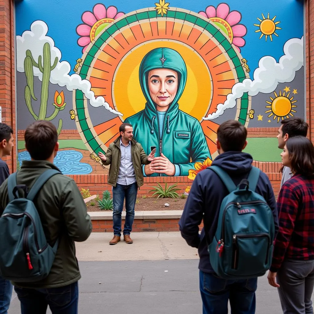 Amsterdam street art tour guide explaining a mural