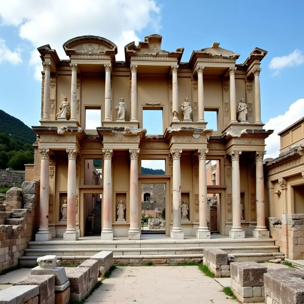 Ruins of the ancient city of Ephesus, Turkey, featuring the Library of Celsus.