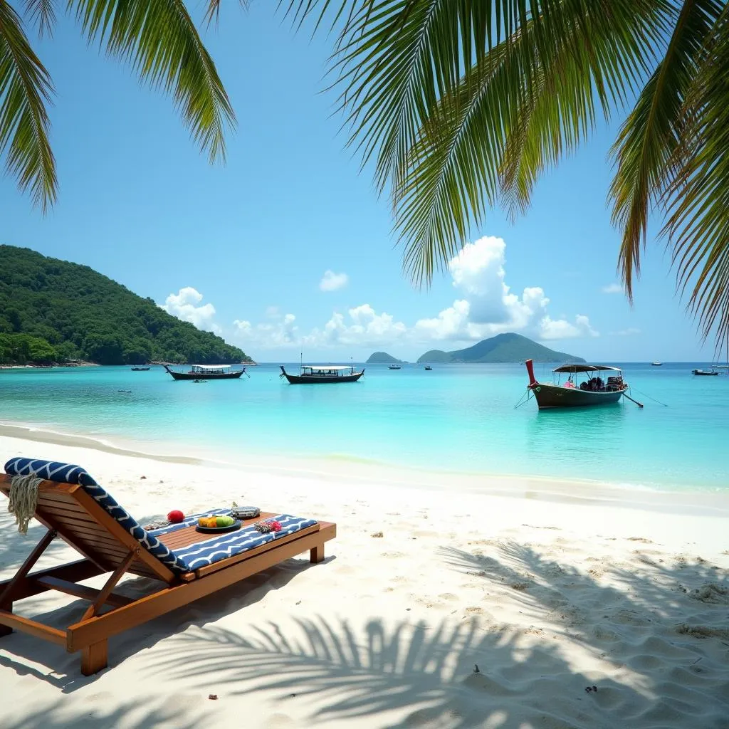 Andaman Islands beach view with turquoise water and boats