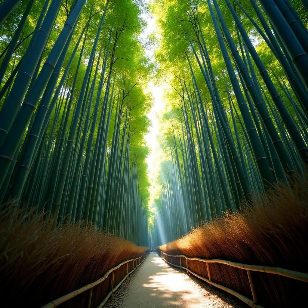 Tranquil Arashiyama bamboo forest in Kyoto, Japan