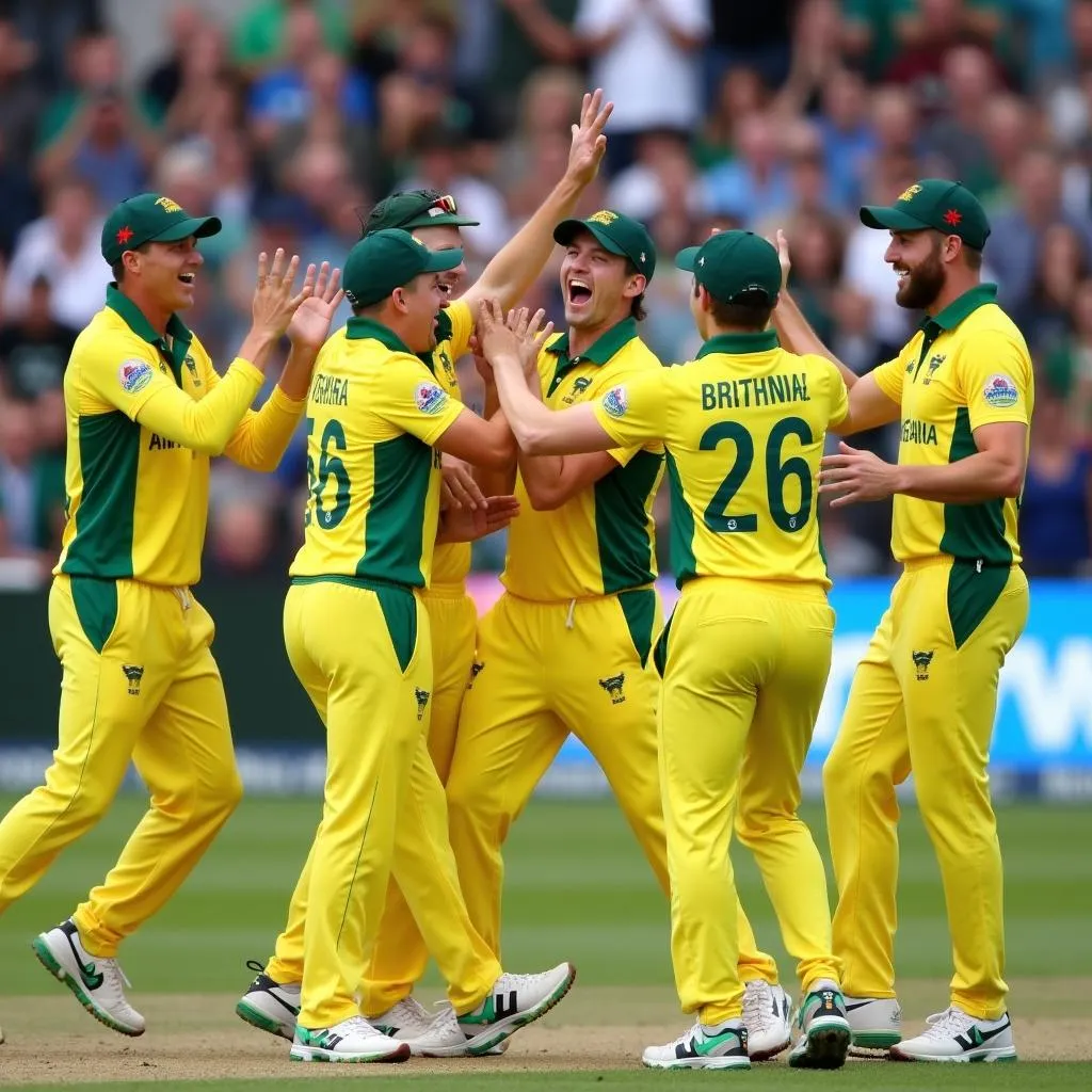 Australian Cricket Team celebrating a wicket against India in 2009