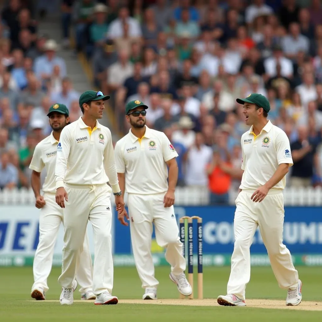 Indian and Australian Cricket Teams on the field during a test match in 2009