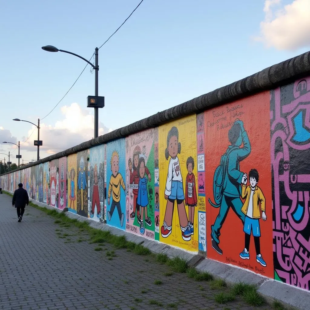  Colorful murals on Berlin Wall at East Side Gallery