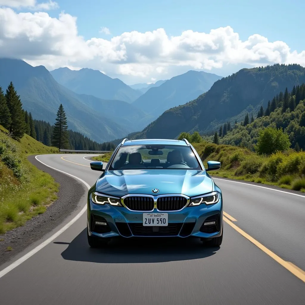 BMW 330e Touring effortlessly cruising through the picturesque Japanese countryside