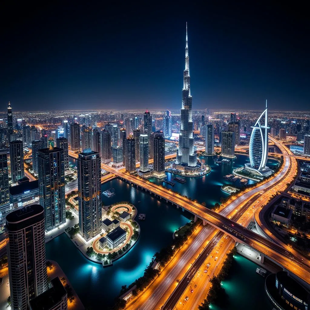 Spectacular view of Dubai from Burj Khalifa at night