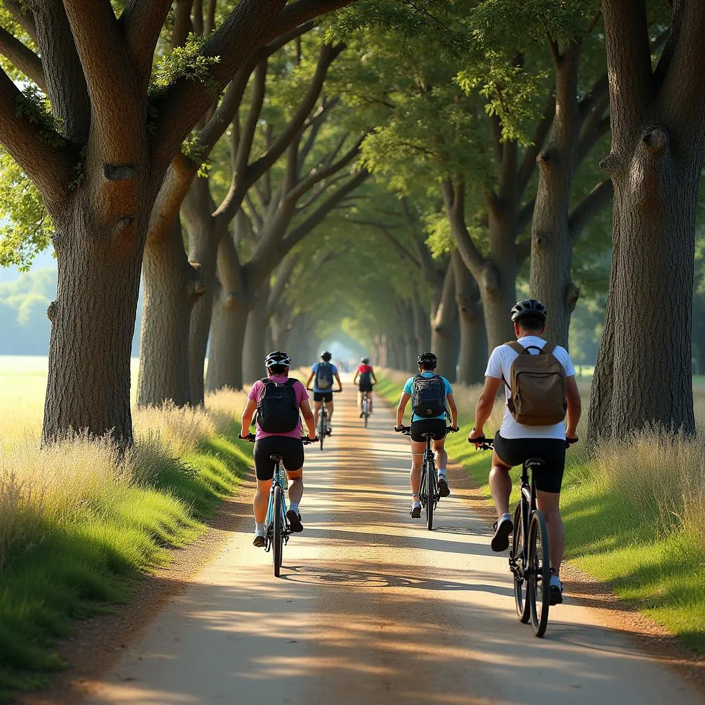 Pilgrims cycling on the Camino de Santiago