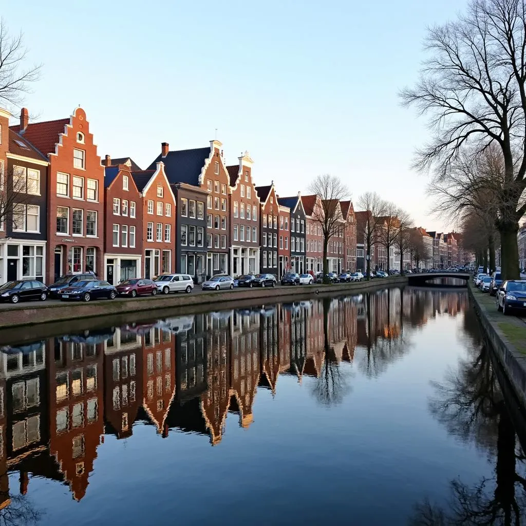  Picturesque canal view with traditional Amsterdam houses