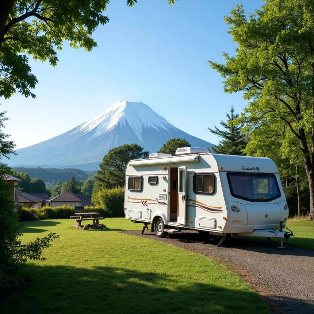 Caravan Parked at Picturesque Campsite near Mount Fuji