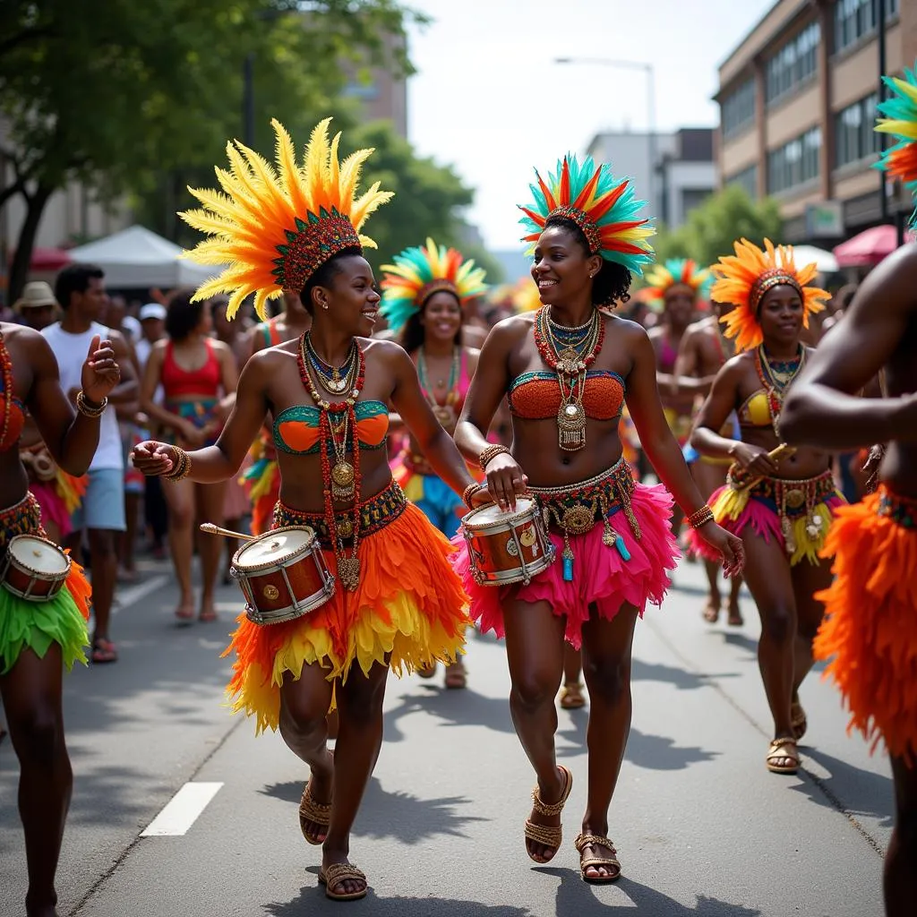 A colorful and vibrant Caribbean carnival parade.