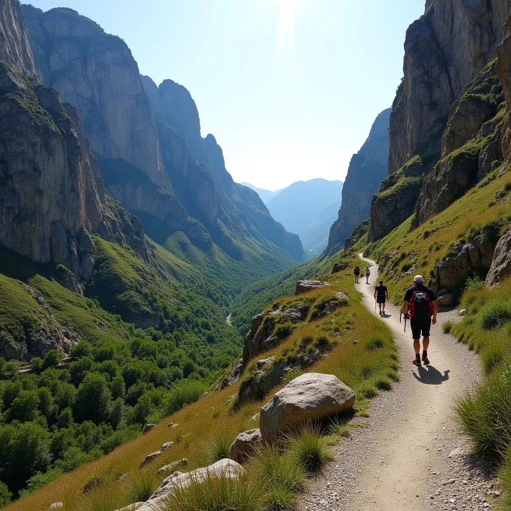 Hikers trekking through the breathtaking Samaria Gorge in Chania