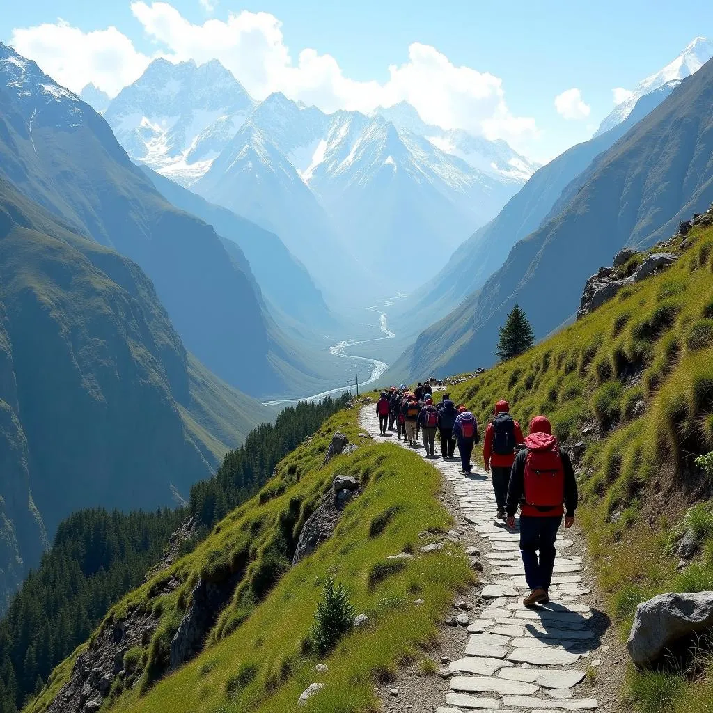 Pilgrims Trekking in the Himalayas