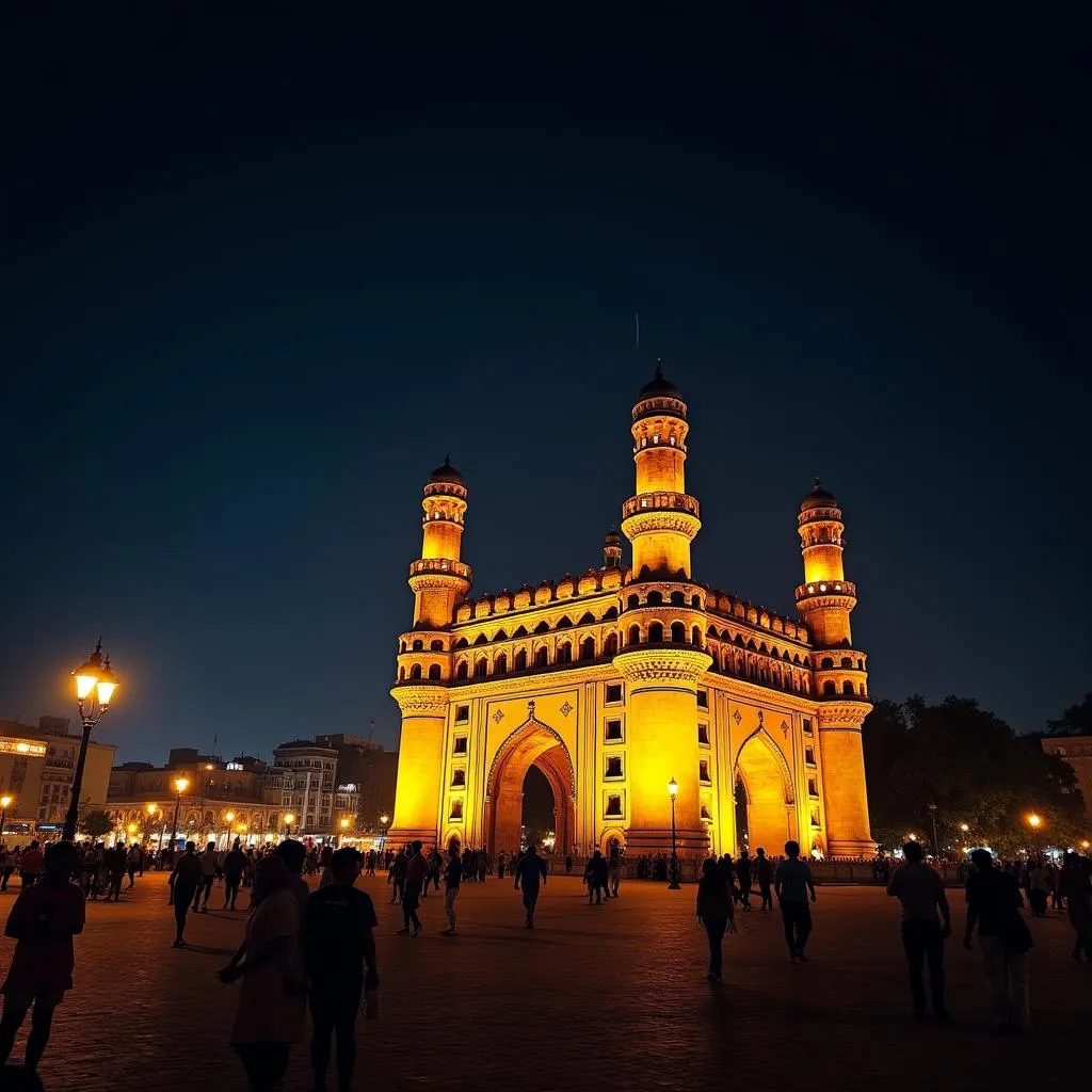 Night view of Charminar in Hyderabad