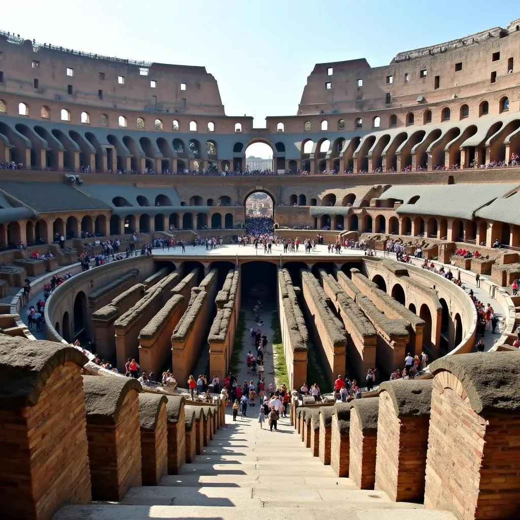 Tourists with basic entry tickets exploring the Colosseum