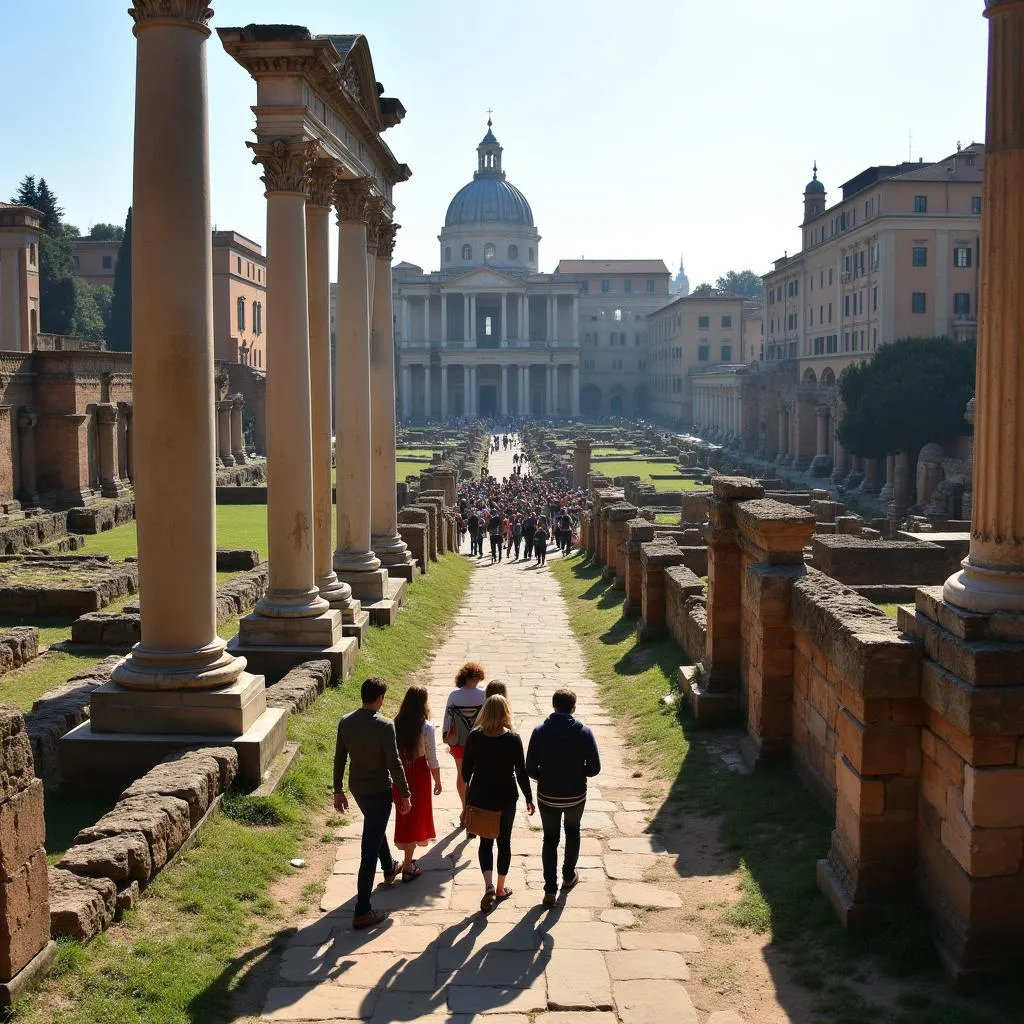 Group on a guided tour of the Colosseum, Roman Forum, and Palatine Hill