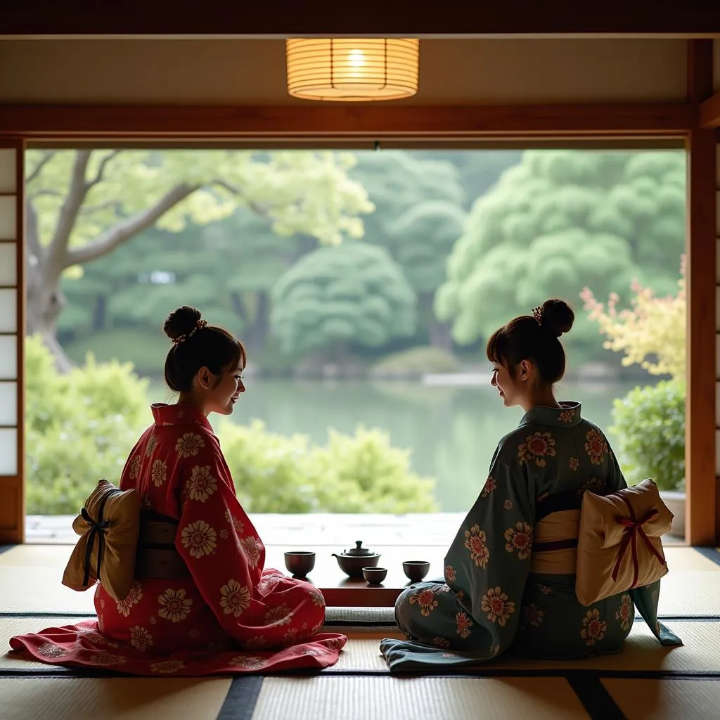 Couple Enjoying Tea Ceremony in Kyoto