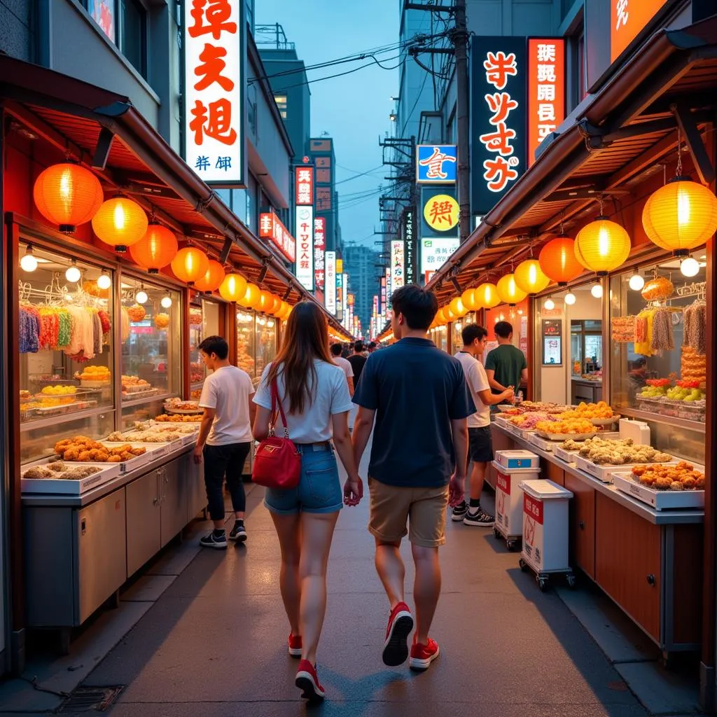 Couple Exploring Tokyo Street Food Market