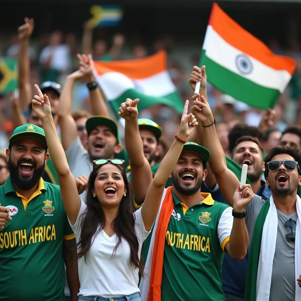 Cricket Fans with India and South Africa Flags