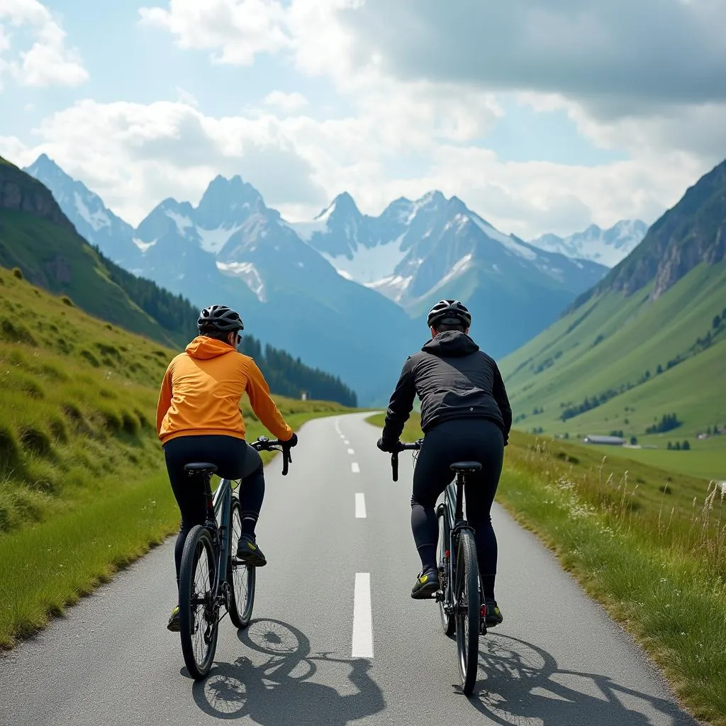 Cyclists pedaling along the iconic Ring Road in Iceland