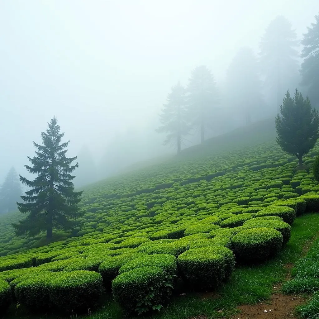 Darjeeling tea gardens shrouded in mist