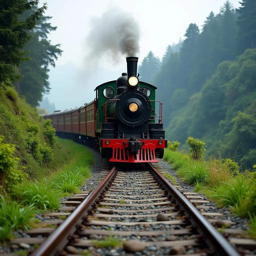 Darjeeling toy train navigating a mountain railway