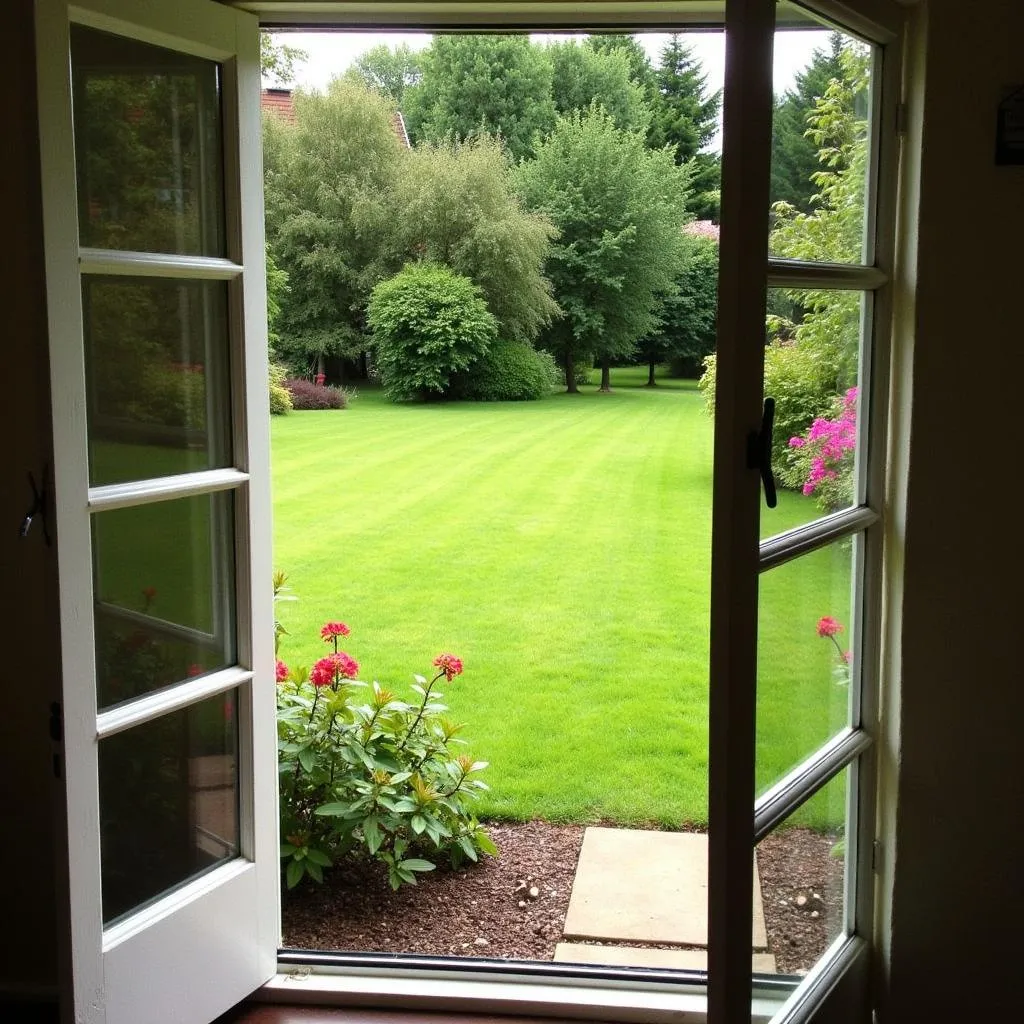 Peaceful garden view from the Officers Hostel in Dehradun