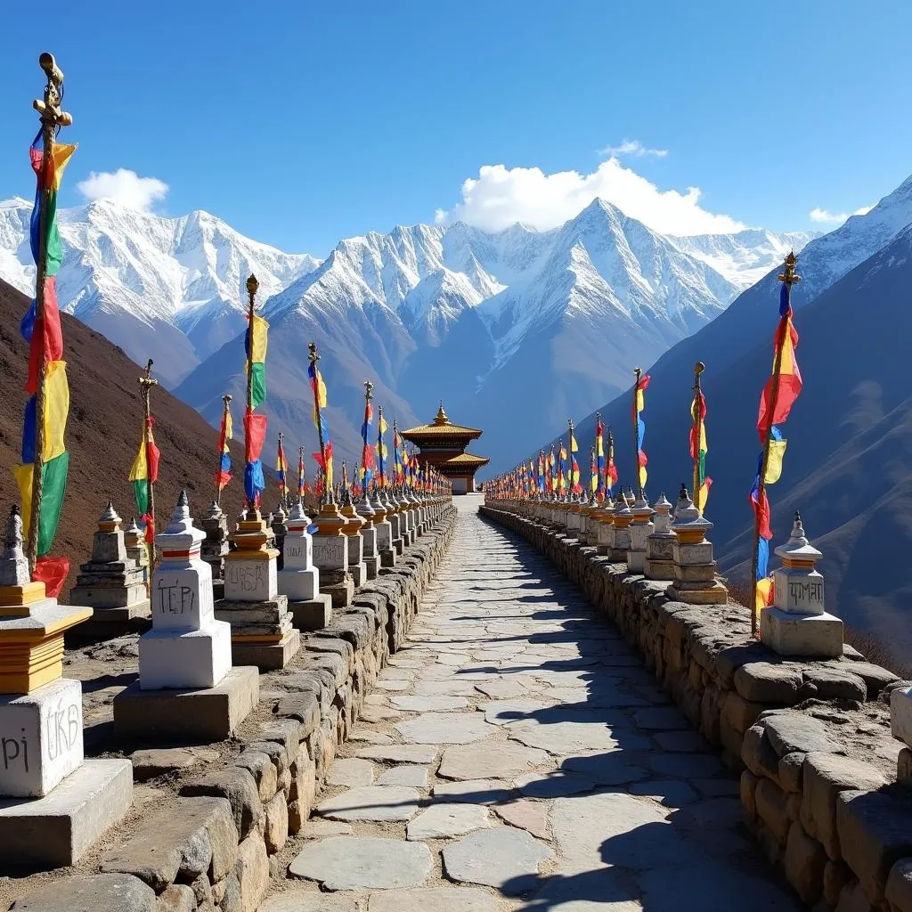 Dochula Pass with 108 chortens and prayer flags