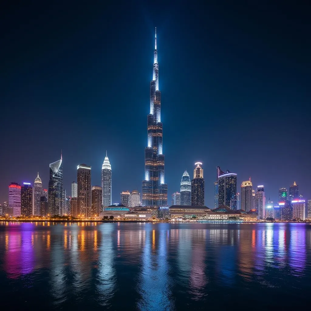 Dubai skyline illuminated at night