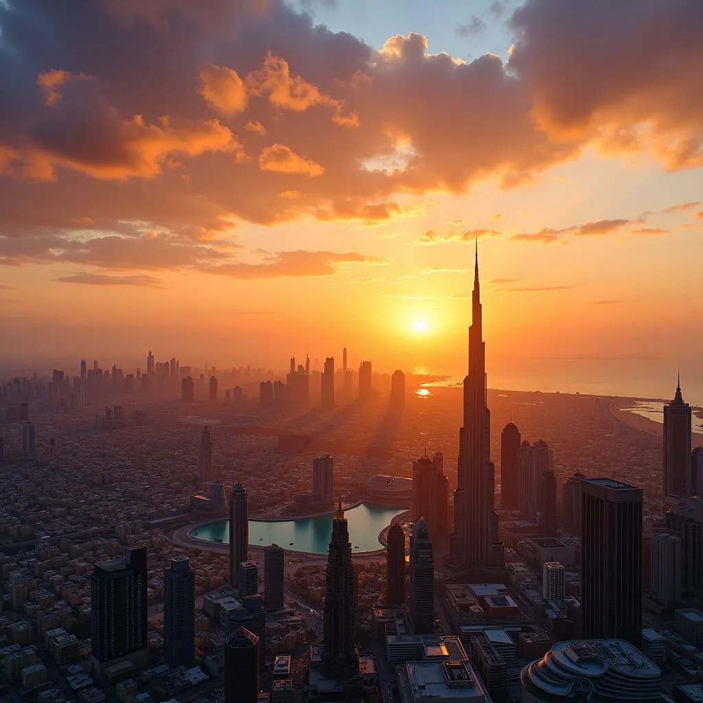 Dubai skyline at sunset