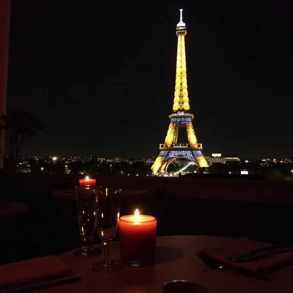 Eiffel Tower Night View from Bistro