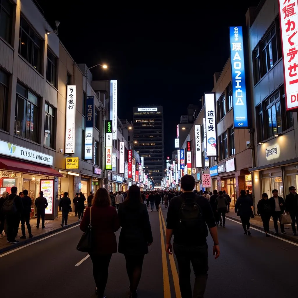 Vibrant streets of Tokyo illuminated at night