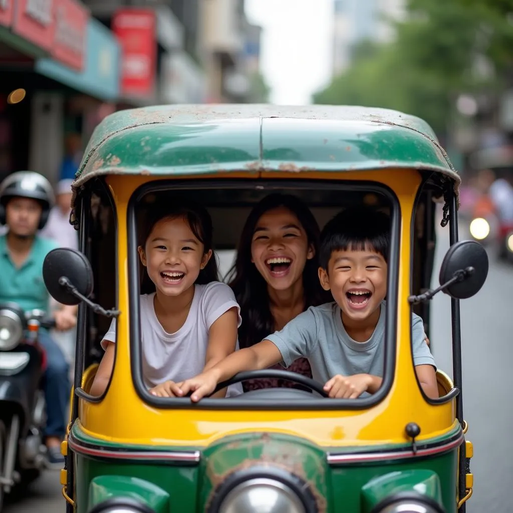 Family Riding a Tuk-Tuk in Bangkok