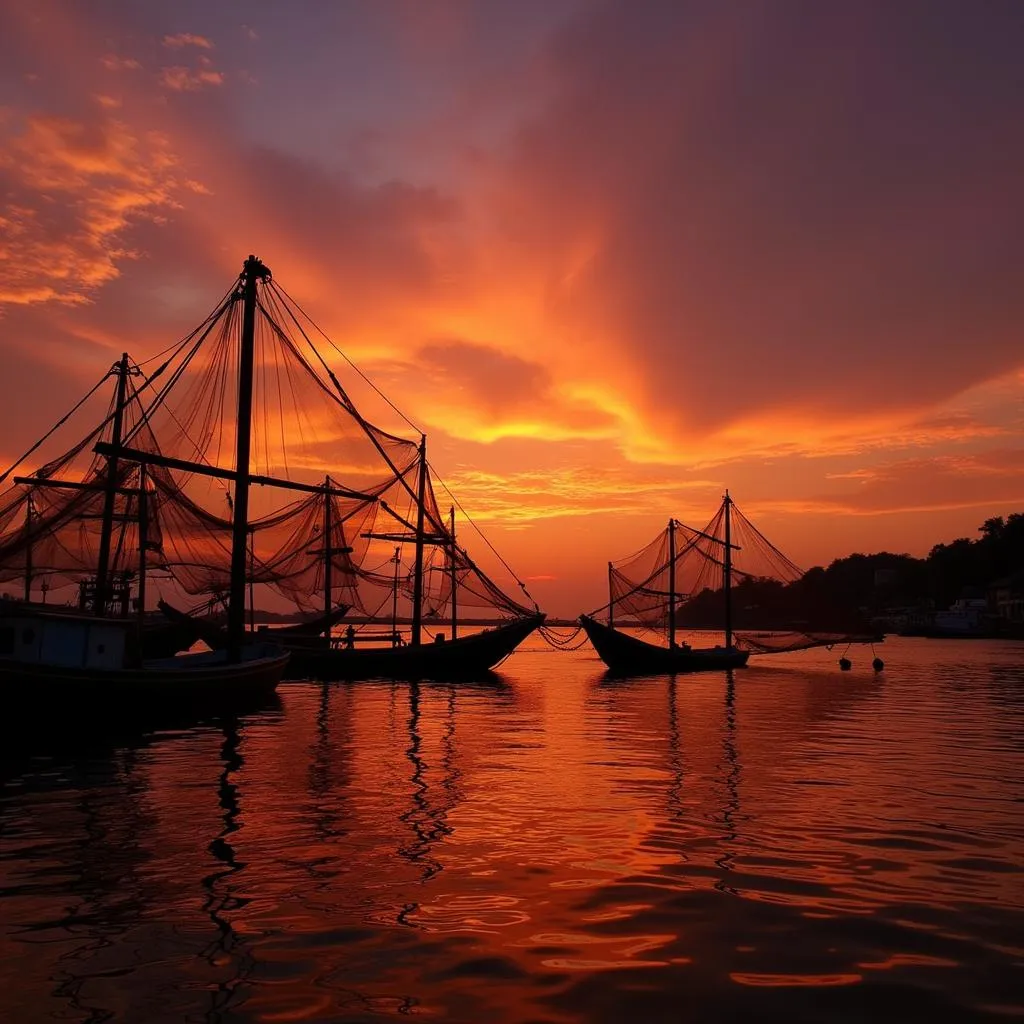 Chinese Fishing Nets at Sunset in Fort Kochi