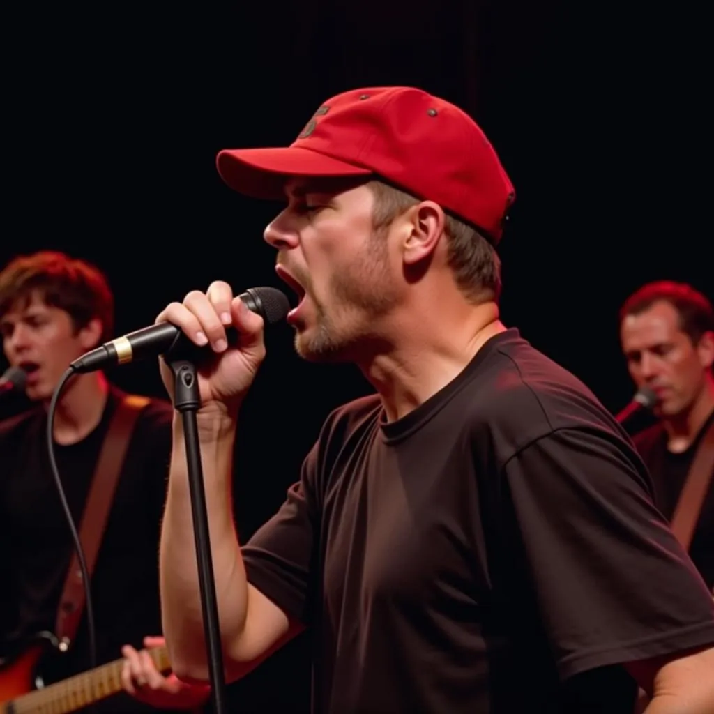 Fred Durst passionately performing with Limp Bizkit during their 2017 tour