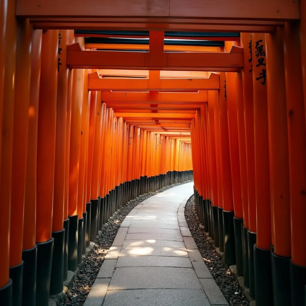 Fushimi Inari Shrine with thousands of red torii gates in Kyoto, Japan