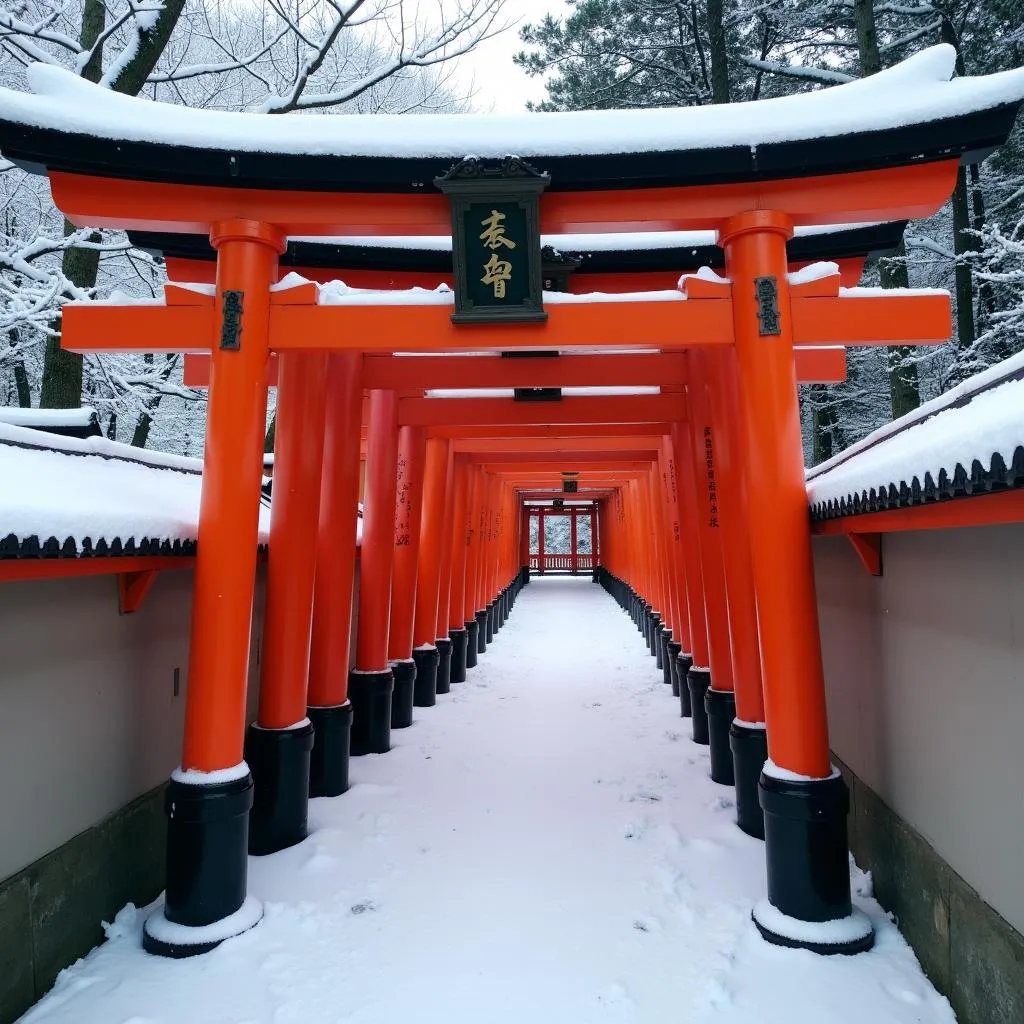 Serene Fushimi Inari Shrine in Kyoto Snow