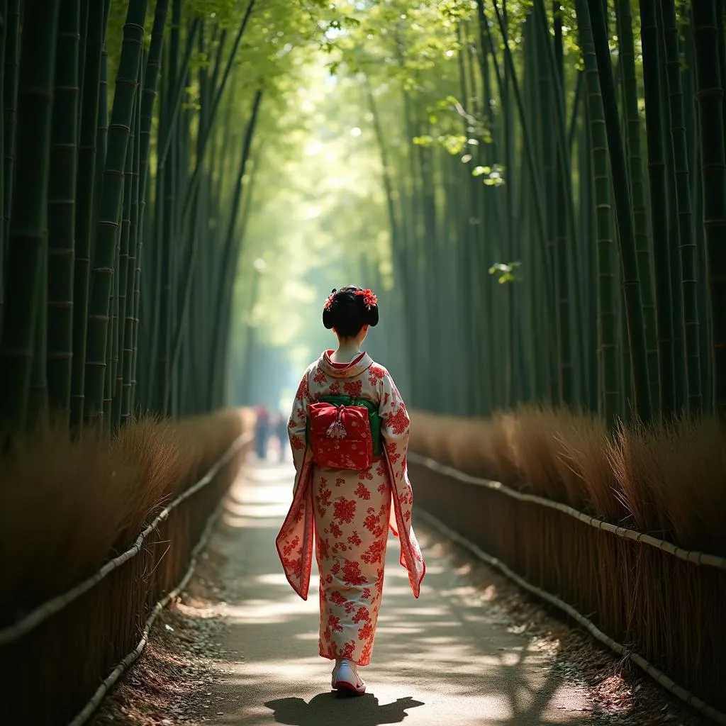 Geisha in Arashiyama Bamboo Grove