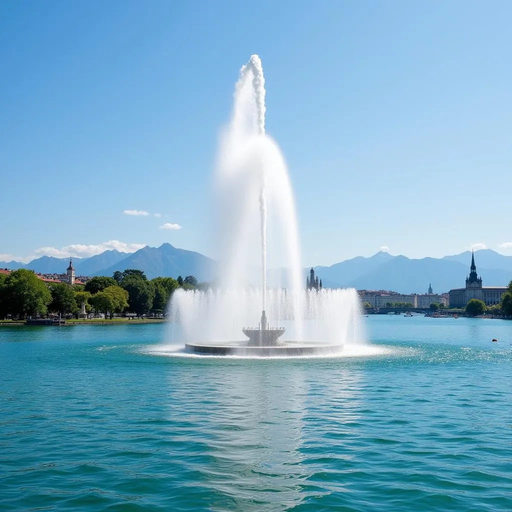 Geneva's Jet d'Eau fountain soaring over Lake Geneva