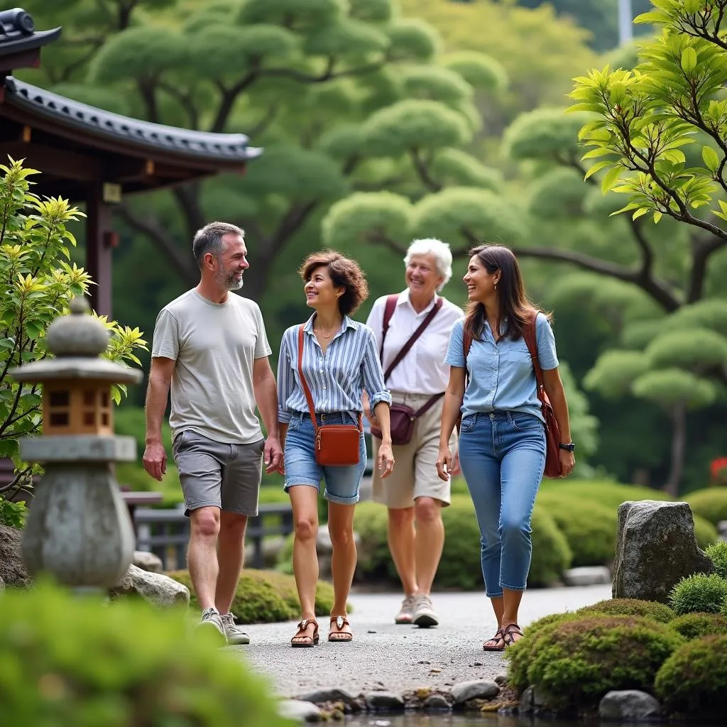 Globus and Cosmos Japan tour group exploring a traditional garden