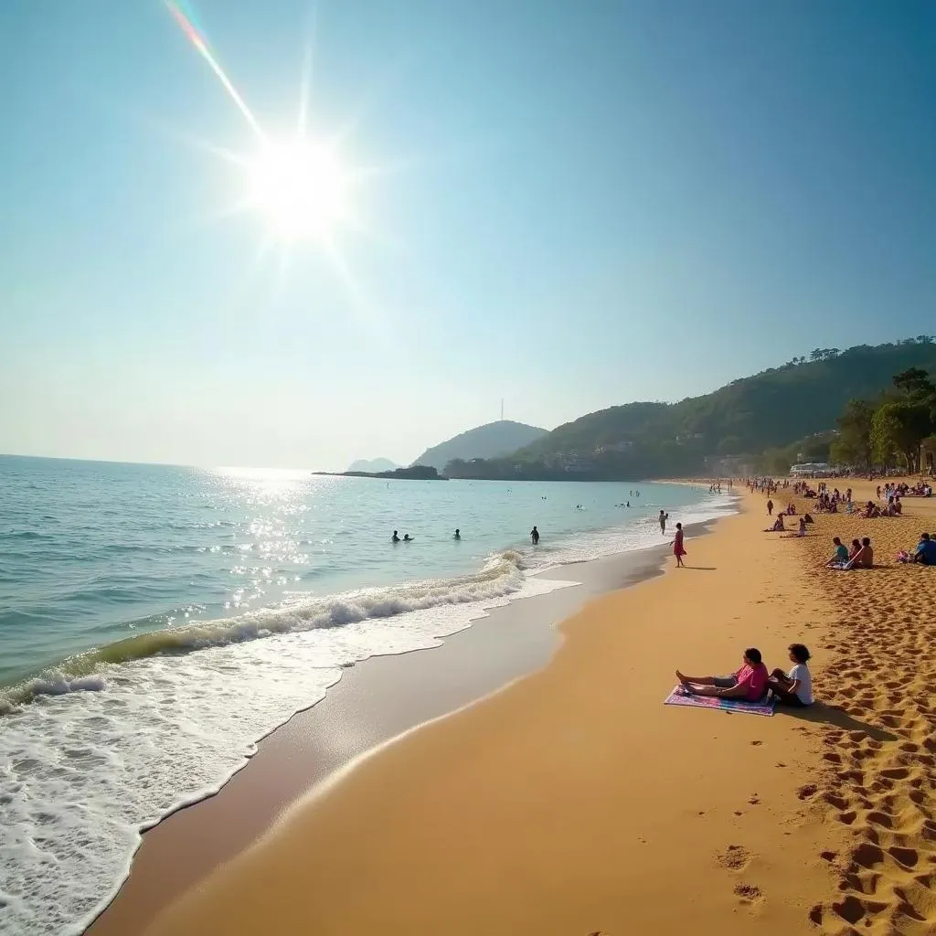 Tourists relaxing on a serene Goa beach