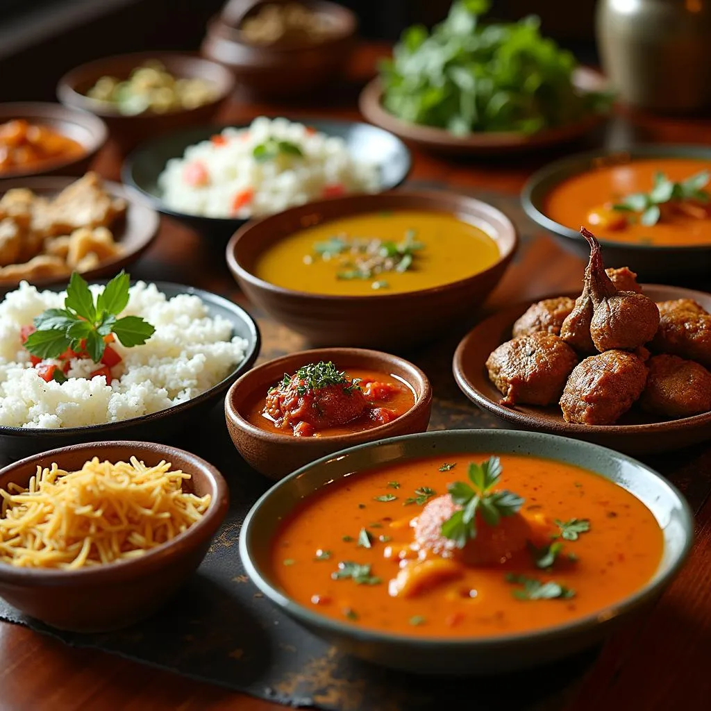 A table spread with authentic Goan dishes