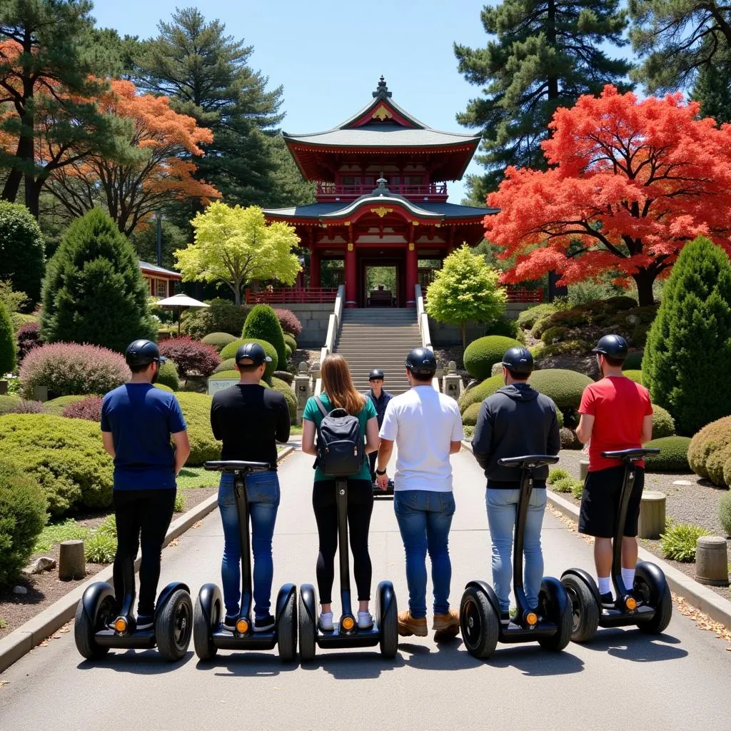 Tourists on Segways pausing for a photo opportunity at the Japanese Tea Garden in Golden Gate Park