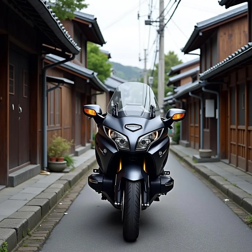 Goldwing parked on a traditional Japanese street